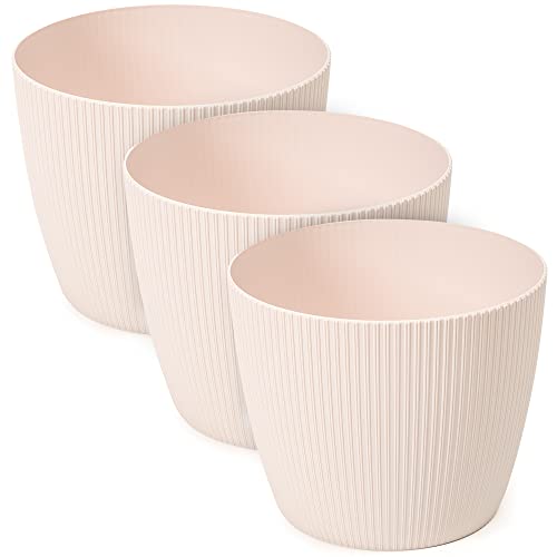 TULMERO Blumentopf matt, Pflanzkübel aus Übertopf Kunststoff Dekorativer Topf für, groß Pflanzen 3X blumenkübel Set, blumenkübel kräutertopf, (3 Pack) Puderrosa, ø 16 cm von TULMERO