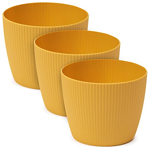 TULMERO Blumentopf matt, Pflanzkübel aus Übertopf Kunststoff Dekorativer Topf für, groß Pflanzen 3X blumenkübel Set, blumenkübel kräutertopf, (3 Pack) Senf, ø 11 cm von TULMERO