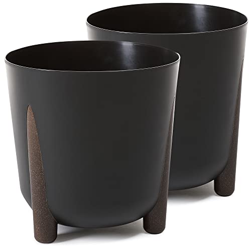 TULMERO Blumentopf matt, Pflanzkübel aus Übertopf Kunststoff Dekorativer Topf für, groß und klein Pflanzen, 2er-Set blumenkübel, blumenkübel kräutertopf, (2 Pack) Schwarz, ø 30 cm von TULMERO