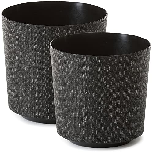 TULMERO Blumentopf matt, Pflanzkübel aus Übertopf Kunststoff Dekorativer Topf für, groß und klein Pflanzen, 2er-Set blumenkübel, blumenkübel kräutertopf, (2 Pack) Schwarz, ø 25.5 cm von TULMERO