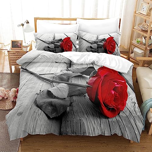 TULTOAP 3D Rot Rose Bedruckte Bettwäsche Sets, Romantische Rose Blume Bettbezug Rose Bettwäsche für Mädchen Erwachsene Schlafzimmer Dekoration (Rose 5,200 x 200 cm) von TULTOAP