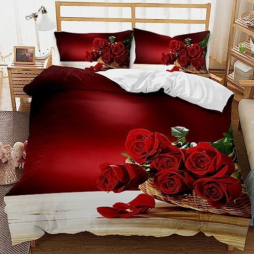 TULTOAP 3D Rot Rose Bedruckte Bettwäsche Sets, Romantische Rose Blume Bettbezug Rose Bettwäsche für Mädchen Erwachsene Schlafzimmer Dekoration (Rose 6,200 x 200 cm) von TULTOAP