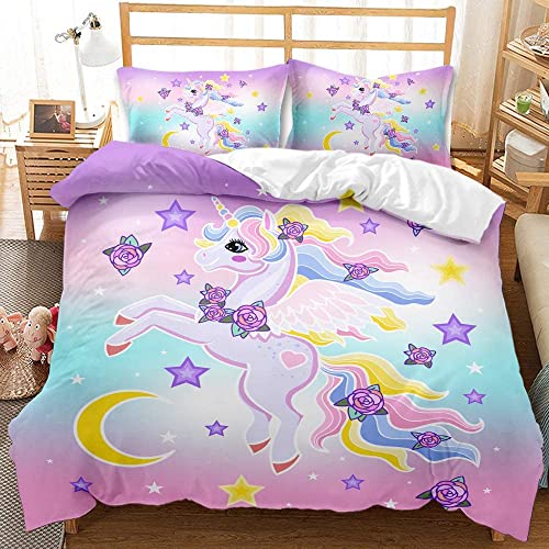 TULTOAP Bettwäsche Einhorn 135 x 200cm Rosa Mädchen Bettwäsche Set Süßer Cartoon Regenbogen Einhorn Motiv Bettbezug mit Kissenbezug (A)… von TULTOAP