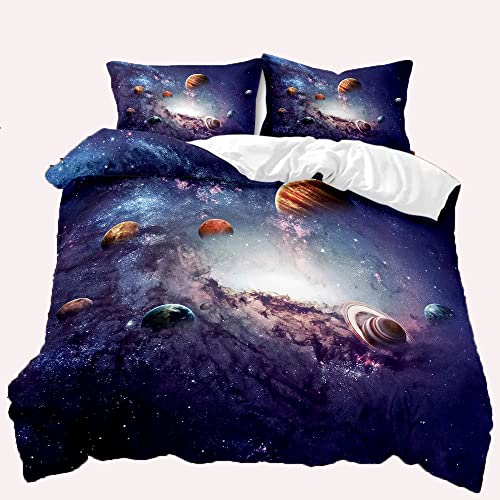 TULTOAP Bettwäsche Galaxie 135x200 3D Universe Starry Planet Weltall Bettbezug Lila Blau Universum Thema Bettwäsche Set für Erwachsene Teenager Kinder (Galaxie A,135 x 200 cm) von TULTOAP