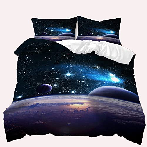 TULTOAP Bettwäsche Galaxie 135x200 3D Universe Starry Planet Weltall Bettbezug Lila Blau Universum Thema Bettwäsche Set für Erwachsene Teenager Kinder (Galaxie B,200 x 200 cm) von TULTOAP