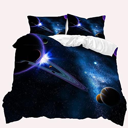 TULTOAP Bettwäsche Galaxie 135x200 3D Universe Starry Planet Weltall Bettbezug Lila Blau Universum Thema Bettwäsche Set für Erwachsene Teenager Kinder (Galaxie C,200 x 200 cm) von TULTOAP