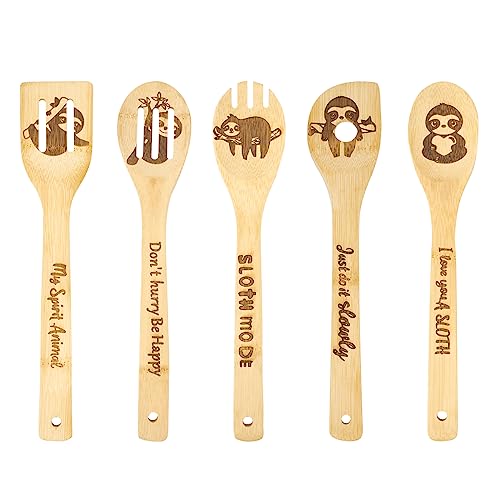 5 x Faultier-Kochlöffel aus Holz, Faultier-Geschenke für Frauen, Faultier-Küchendekoration, Faultier-Küchenhelfer, Faultier-Themen-Geschenke für Einweihungsfeier, Hochzeit, Küchengeschenk von TULUNAYN