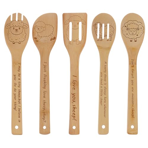 Kochlöffel-Set Schaf, Geschenke für Frauen, Küchendekoration, Bambus-Kochutensilien, Löffel für Einweihungsfeier, Hochzeit, Jahrestag, Erntedankfest, Weihnachten, Mutter, Frauen, 5 Stück von TULUNAYN