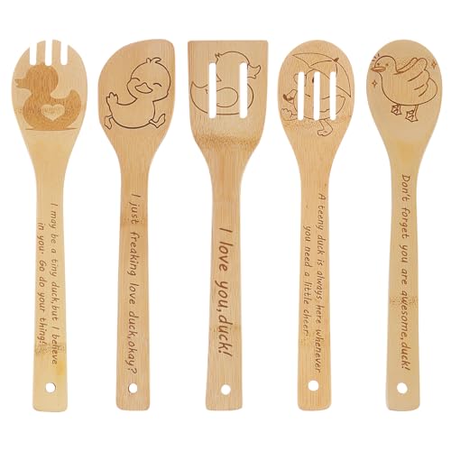 Kochlöffel-Set aus Holz, Enten-Geschenke für Frauen, Küchendekoration, Bambus-Kochutensilien, Löffel für Einweihungsfeier, Hochzeit, Jahrestag, Erntedankfest, Weihnachten, Mutter, Frauen, 5 Stück von TULUNAYN