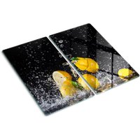 Glasschneideplatten - Schneidebrett aus Glas - Herdabdeckplatten - Gehärtetes Glas – 2x30x52 cm (2er Set) - Zitronen und Wasser von TULUP