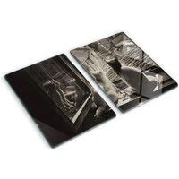 Glasschneideplatten - Schneidebrett aus Glas - Herdabdeckplatten - Gehärtetes Glas – 2x40x52 cm (2er Set) - Katzen im Fenster von TULUP