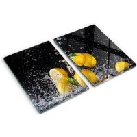 Glasschneideplatten - Schneidebrett aus Glas - Herdabdeckplatten - Gehärtetes Glas – 2x40x52 cm (2er Set) - Zitronen und Wasser von TULUP
