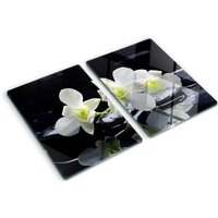Tulup - Glasschneideplatten - Schneidebrett aus Glas - Herdabdeckplatten - Gehärtetes Glas – 2x40x52 cm (2er Set) - Orchidee von TULUP