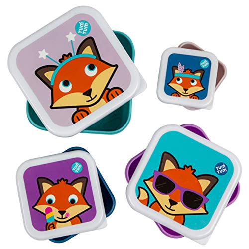 TUM TUM Kinder Brotdosen Set - viereckiges Brotboxen Set (4 St) - für Schule, Kindergarten, Ausflüge - extra ineinander stapelbar - Frühstücksbox aus Kunststoff - BPA frei - Pausenbox (Felicity Fuchs) von TUM TUM