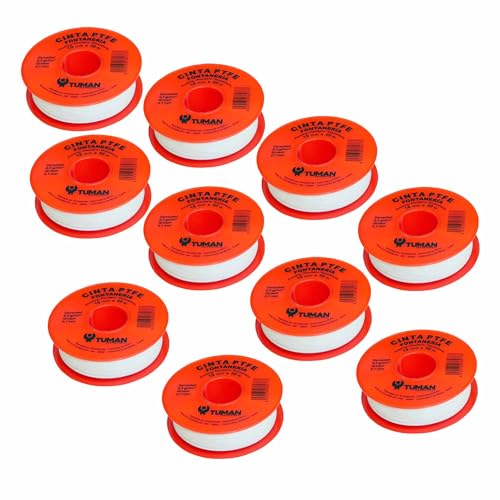 TUMAN 10 Rollen Teflonband für Sanitär, 19 mm x 0,1 mm x 50 m, 0,3 g, PTFE, zum Abdichten von Gewinde, Rohren. von TUMAN