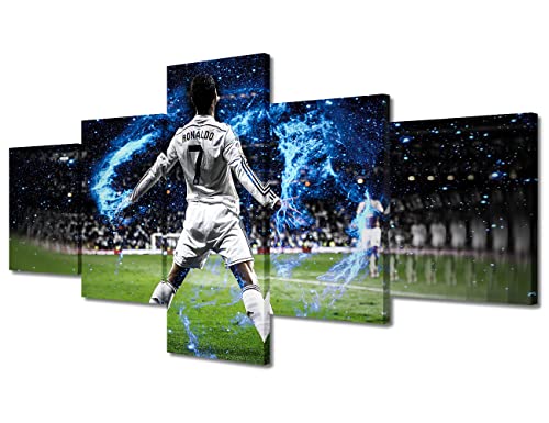 5 Stück Fußballstadion Wandkunst Gemälde Cristiano Ronaldo Rückseite CR7 Poster Bilder Leinwand Wandkunst Moderne Kunstwerk Wohnkultur für Wohnzimmer Gerahmte Galerie, fertig zum Aufhängen (127 cm B von TUMOVO