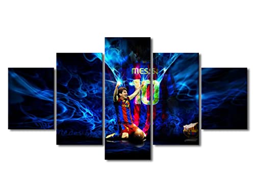 5-teiliges Poster, Motiv Fußballsport Messi 10 Barcelona FC auf Leinwand, dekoratives Gemälde, Kinderzimmer, Dekoration, Ästhetik, Wohnzimmer, fertig zum Aufhängen, 152.4 cm Bx81.3 cm H von TUMOVO