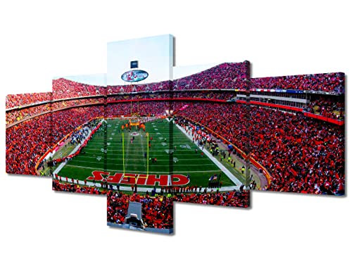 American Decor GEHA Field at Arrowhead Stadion Bilder Gemälde 5 Panel Leinwand Wandkunst Chiefs American Soccer Bilder Kunstwerk Heimdekoration für Wohnzimmer Giclée, fertig zum Aufhängen (127 cm B x von TUMOVO