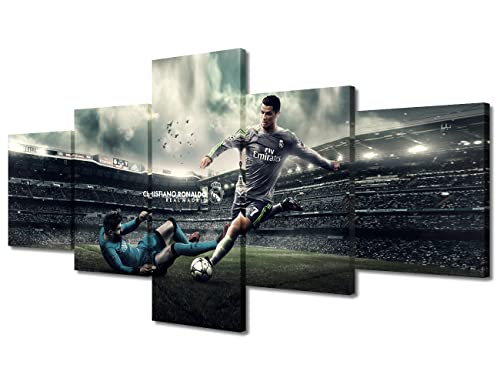 CR7-Poster auf Leinwand, gerahmt, Wandkunst, Ronaldo und Messi, 5-teilig, Gemälde, Dekoration, Geschenk für Wohnzimmer, fertig zum Aufhängen (127 cm B x 61 cm H) von TUMOVO