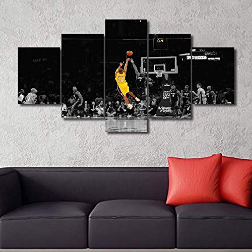 Kunstdruck für Wohnzimmer, Kobe Bryant, moderne Heimdekoration, Leinwand, Motiv: La Lakers Hausdekoration, Basketball, 5 Paneele, fertig zum Aufhängen, 152.4 x 81.3 cm (B x H) von TUMOVO