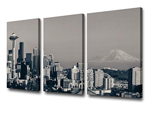 Leinwandbild, Motiv City Seattle Skyline, Wandbilder für Wohnzimmer, modernes Washington Stadtbild, gespannt und gerahmt, fertig zum Aufhängen, 61 x 30,5 x 30,5 cm, 3 Stück von TUMOVO