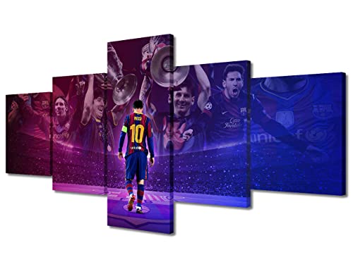 Messi-Poster auf Leinwand, Wand, Sport-Thema, 5-teilig, Fußball, Superstern, Kunstdruck, moderne Dekoration, Leinwand, Wandkunst, gerahmt, fertig zum Aufhängen (127 cm Bx61 cm H) von TUMOVO