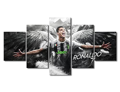 Stadion-Wandbild, 5-teilig, Cristiano Ronaldo Gemälde, Fußball-Superstar-Poster, Heimdekoration, Leinwand, Kunstdruck für Schlafzimmer, Dekorationen, fertig zum Aufhängen (152.4x81.3 cm (BxH) von TUMOVO