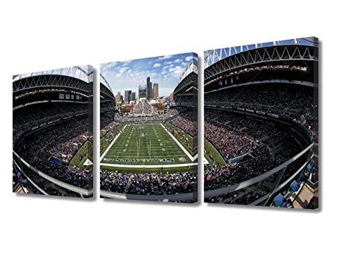 TUMOVO 3 Paneele American Football Leinwandbild CenturyLink Field Prints Seahawks Sportkunstwerk Wanddekoration Bild für Wohnzimmer Washington, US Painting Poster gerahmt, fertig zum Aufhängen, 91,4 von TUMOVO