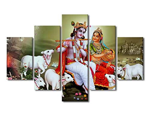 TUMOVO 5 Paneele Lord Radha Krishna Wandkunst für Zuhause Wanddekoration Hinduismus Leinwand Wandkunst, Hindu-Gott Poster Drucke Indien religiöse Bilder für Heimdekoration Wohnzimmer, 152.4 cm Bx40 H von TUMOVO