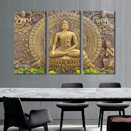 TUMOVO Buddha Art Leinwand-Kunst, Gemälde, inspirierend, Buddha-Zen-Wanddekoration, Kunstwerk, Zen-Buddha-Wandkunst, Bilder für Wohnzimmer, Zuhause, 3-teilige Leinwand, Wandkunst, modern, gerahmt, von TUMOVO