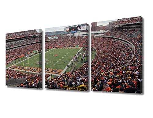 TUMOVO Cincinnati Sport Pictures Bengals Paintings 3 Panel Canvas Wall Art Paul Brown Stadium Artwok Fußball Spiel Sport Stadion Dekor für Wohnzimmer Gicléegerahmt, fertig zum Aufhängen, 91,4 cm B x von TUMOVO