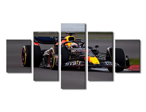 TUMOVO Formel 1 Racing Leinwand Wandkunst für Wohnzimmer, Sportwagen, moderne Wohnkultur, 5 Paneele, Sport-Thema, HD-gedruckte Poster, Kunstwerk für Herren, Schlafzimmer, Büro, Badezimmer, Bilder von TUMOVO