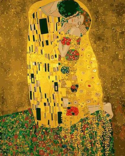 TUMOVO Gemälde für Liebhaber, Kuss, Gustav Klimt, der Kuss, digitales Malen-nach-Zahlen-Set für Erwachsene, Acryl-Ölgemälde-Set, Gemälde für Anfänger, abstrakte Zeichnungen (40,6 x 50,8 cm (B x H) von TUMOVO