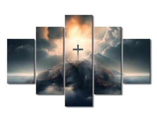 TUMOVO Leinwandbild, Motiv: Jesus-Kreuz, Motiv: Sonnenschein, Morgendämmerung, Poster, große Wandkunst, Galerie, verpackte Leinwanddekoration für Wohnzimmer, Büro, Schlafzimmer, gerahmt, fertig zum von TUMOVO