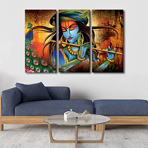 TUMOVO Radha Krishna Wandkunst Leinwand Indische Hindu-Götter Bilder Religiöse Kultur Wandbild für Schlafzimmer Wandkunst für Wohnzimmer Moderne Wohnkultur Gerahmte Wandkunst – 106,7 cm B x 71,1 cm H von TUMOVO