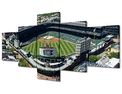 Wrigley Field Wandkunst Gemälde auf Leinwand, Chicago, Baseball-Stadion, Schlafzimmer, Wandkunst, moderne Wohnkultur, 5 Stück, Hausdekorationen für Wohnzimmer, Bilder auf Holzrahmen, 127 cm Bx61 cm H von TUMOVO