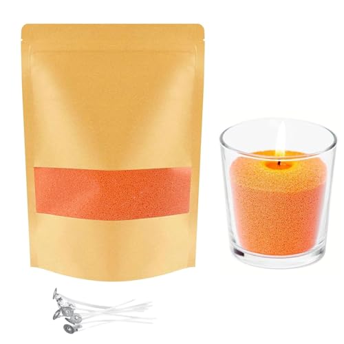 TUMYBCC Kerzensand mit Docht - Kerzen Selber Machen Set - 10 Farben Kerzenwachs Granulat mit 5 Dochten – Kerzen Sand Candle Wax Wachsperlen für Granulat (100g Orange) von TUMYBCC