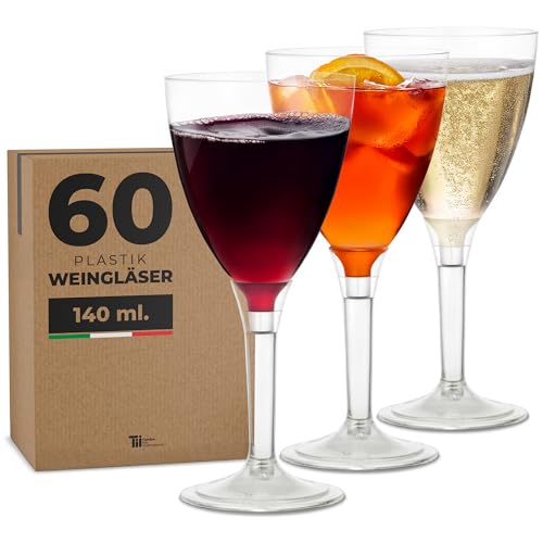 TUNDRA - 60 Stück Plastik Weingläser 140 ml aus Mehrweg Kunststoff | BENUTZE & WIEDER Serie | Weingläser, Cocktailgläser BPA-FREI, Widerstandsfähig und Wiederverwendbar Für: Hochzeiten und Party von TUNDRA ICE INTERNATIONAL