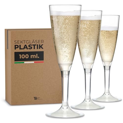 TUNDRA - 60 Stück Sektgläser Plastik 100ml aus Mehrweg Kunststoff | BENUTZE & WIEDER Serie | Kunststoff Champagner Gläser: BPA-FREI, Widerstandsfähig und Wiederverwendbar von TUNDRA ICE INTERNATIONAL