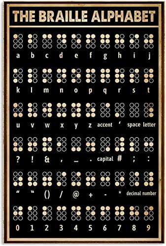 Braille Wissen Metall-Blechschilder The Braille Alphabet Reading Metal Poster Braille Study Guide Plaques Classrooms Office Room Wall Decor 30,5 x 20,3 cm von TUNIU