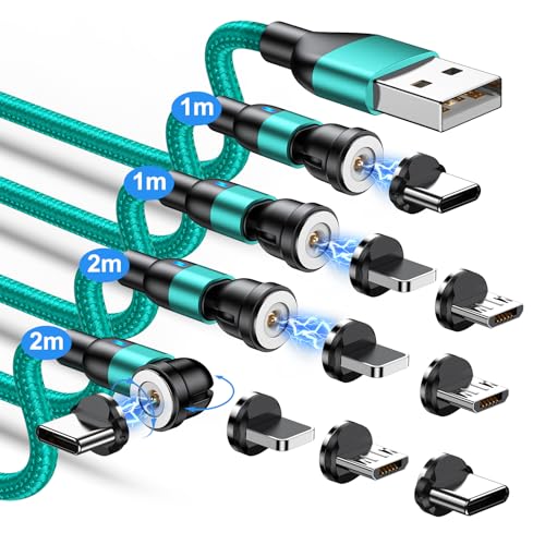 TUNKIA Ladekabel Magnetisch, Magnet Ladekabel 4Stück [1m+1m+2m+2m], 360° und 180° Drehbar Magnetisches USB Ladekabel für Typ C/Micro USB/i-Produkte/Smartphone von TUNKIA