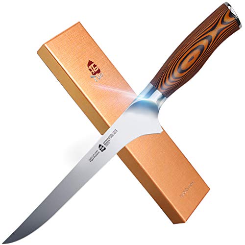 TUO Ausbeinmesser Filetmesser 18cm Fischmesser Filetiermesser Fleischmesser Deutsches Edelstahl Küchenmesser mit Ergonomischem Pakkawood Griff-Fiery Phoenix Series von TUO