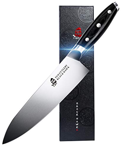 TUO Kochmesser, Küchenmesser 20cm aus hochwertigem deutschem Edelstahl, Fleischmesser mit ergonomischem Griff und scharfer Klinge-Black Hawk Series von TUO