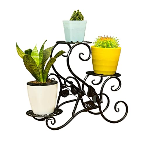 TUOENO 3-stufiges Metall-Pflanzenständer-Regal, Blumentopf, Balkon, Blumenregal, dekorativer Eisenboden, Blumentopfständer, Pflanzenregal for den Innen- und Außenbereich, Garten (Farbe : Zwart) von TUOENO