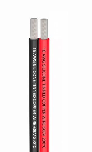 16 AWG Silicone Electric Wire 10 Metres [Black 5 m Red 5 m] 2 Conductors Parallel Wire Cable Soft and Flexible 1.3 mm² Hooks Oxygen-Free Strands Tinned Copper Wire TUOFENG von TUOFENG