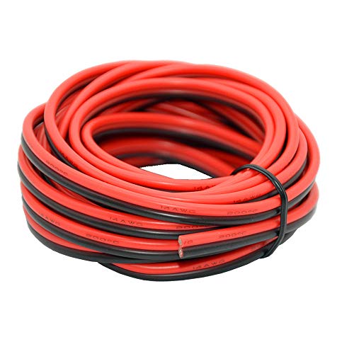 2.0mm² 14 AWG Silikon Elektrischer Draht Kabel anschließen 10 Meter [5 Meter schwarz und 5 Meter rot] Weich und flexibel aus verzinntem Kupferdraht Hohe Temperaturbeständigkeit 200 Celsius 600V von TUOFENG