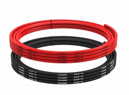 TUOFENG 18 AWG Elektrischer Draht [3m Schwarz und 3m Rot] Draht-0.82 mm² Silikon-Draht-Haken-Draht-Kabel-Flexibler Silikondraht aus verzinntem Kupferdraht Hochtemperaturbeständig von TUOFENG