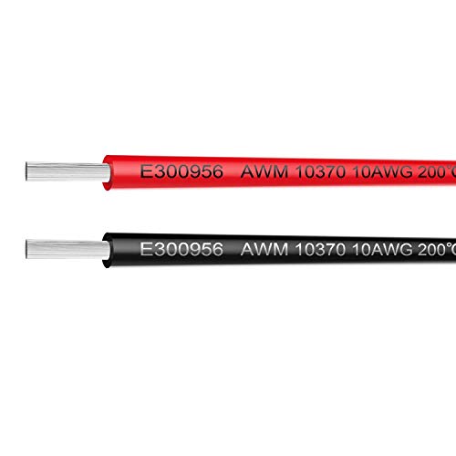 TUOFENG 10 Gauge Elektrodraht (3m schwarz + 3m rot) Marine Grade Primärdraht Hochspannungskabel 1000V Hochtemperaturkabel für die Batterie Batteriekabel Litzen aus verzinntem Kupfer Festgeklemmdraht von TUOFENG