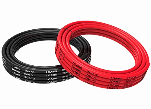 TUOFENG 10 Gauge Elektrokabel 10 AWG Silikonkabel 10 Meter [5 m Schwarz und 5 m Rot] Flexibel aus verzinntem Kupferdraht Drahtseil für DIY RC Aircraft Auto Battery Clamp Cable von TUOFENG