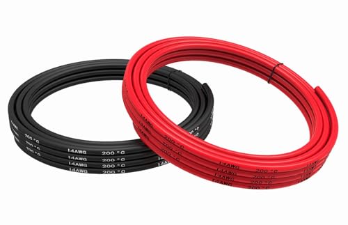 TUOFENG 14 Gauge Elektrokabel, 14 AWG Silikonkabel 10 m [5 m Schwarz und 5 m Rot] 2.08mm² Drahtseil flexibel aus verzinntem Kupferdraht für DIY RC Flugzeuge von TUOFENG